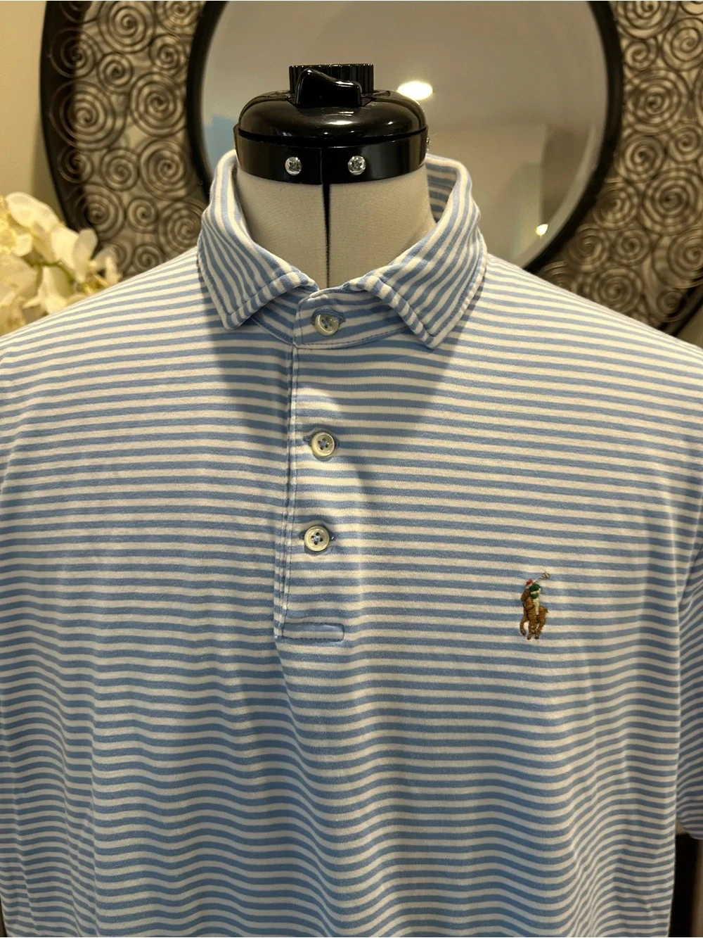 Polo by Ralph Lauren Light Blue and White Striped Polo Shirt